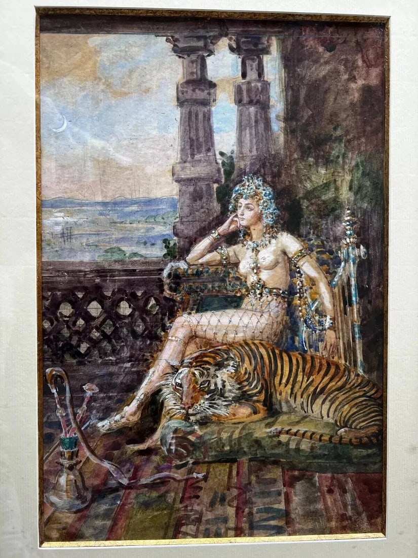 Horace DE CALLIAS (1847-1921) Princess and Tiger - Drawing Antique Original Old - 8