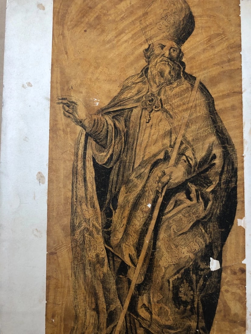 Vintage Drawing Ink 17th century Saint Boniface Cornelis Bloemaert, Religious - 2
