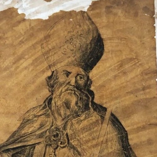 Vintage Drawing Ink 17th century Saint Boniface Cornelis Bloemaert, Religious - 3