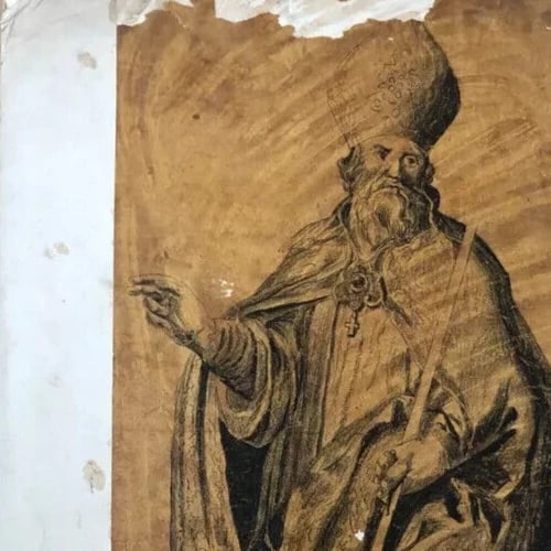 Vintage Drawing Ink 17th century Saint Boniface Cornelis Bloemaert, Religious - 4