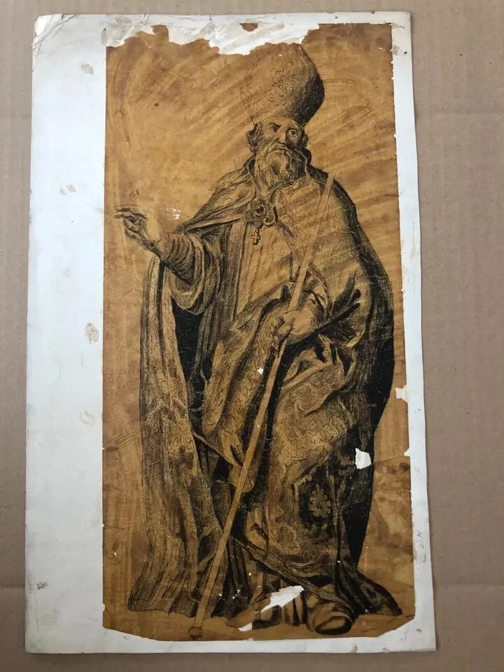 Vintage Drawing Ink 17th century Saint Boniface Cornelis Bloemaert, Religious - 7