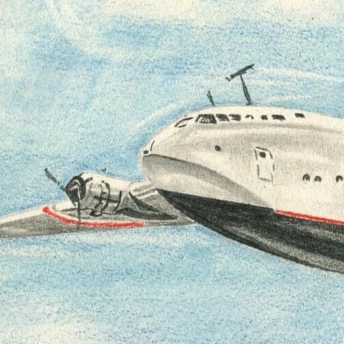 French Pencil Drawing Cartoons Plane Military Antique Original - 3