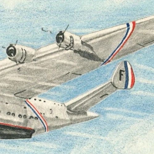 French Pencil Drawing Cartoons Plane Military Antique Original - 4