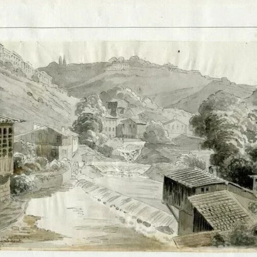 1853 Dated French Ink Drawing Thiers Landscape Antique Original - 4