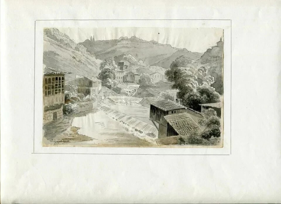 1853 Dated French Ink Drawing Thiers Landscape Antique Original - 6