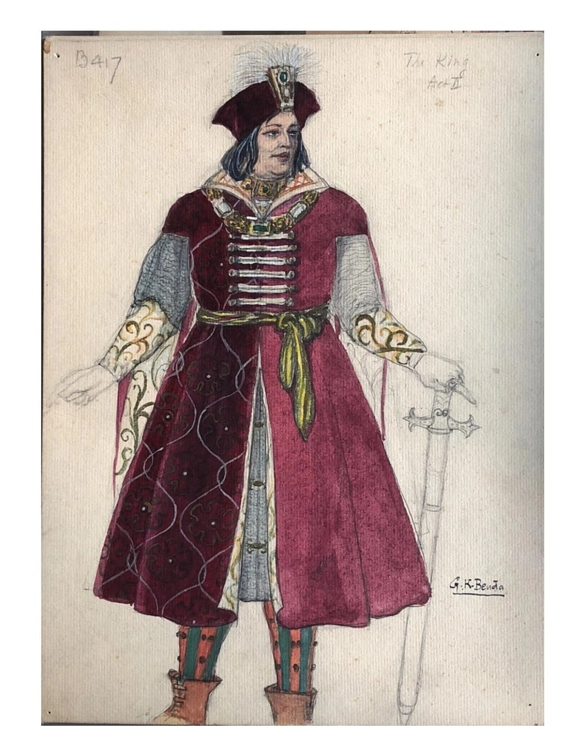 Kugel Benda French Pencil Drawing Georges - Theater Project Costume King - 2