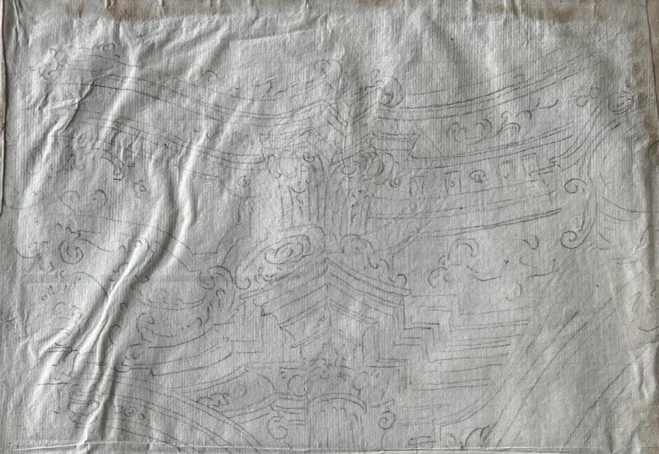 18th Century French Pencil Drawing Architecture Decoration Ornamentation - 6