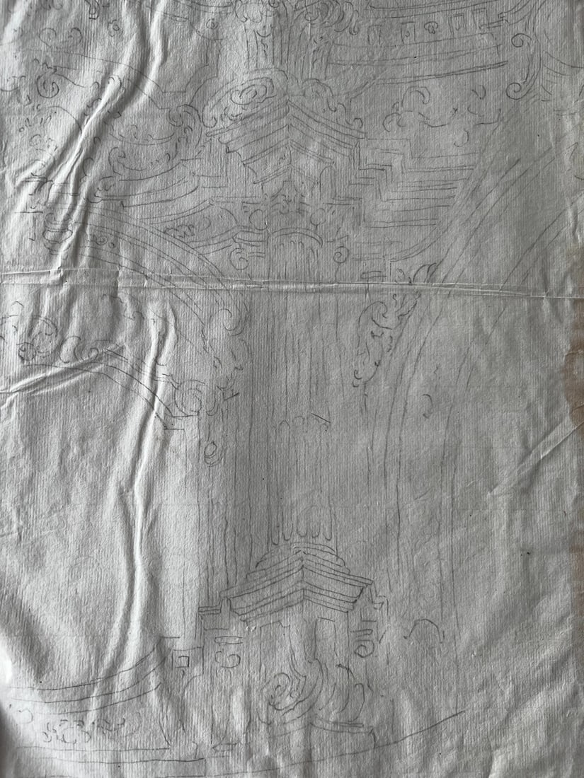 18th Century French Pencil Drawing Architecture Decoration Ornamentation - 7
