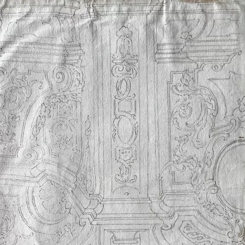 18th Century French Pencil Drawing Architecture Decoration Ornamentation - 4