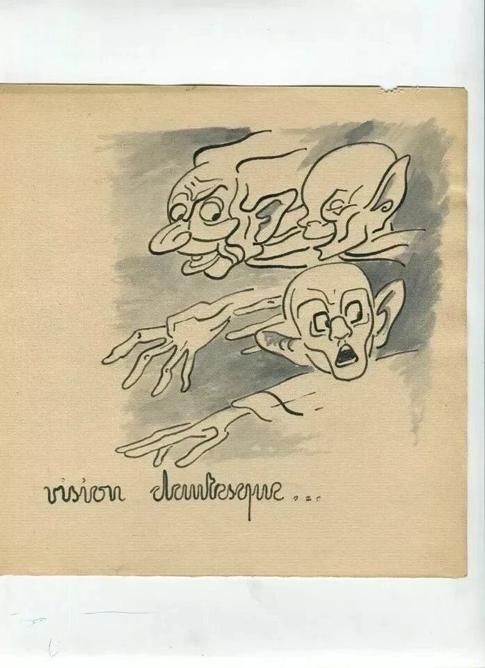 19th Century Ink Drawing Portrait Caricature Faces Figures Vintage Original - 8