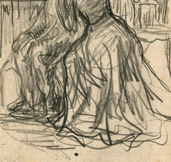 French Pencil Drawing Women Figures Sitting Signed Antique Original - 4