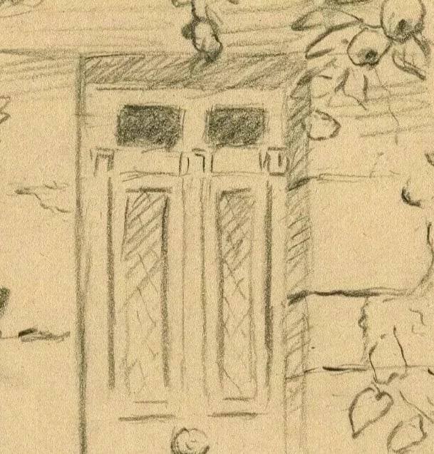 French Pencil Drawing Door, House, Landscape, Architecture - 4