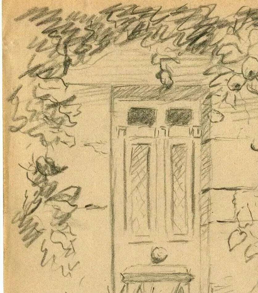 French Pencil Drawing Door, House, Landscape, Architecture - 5
