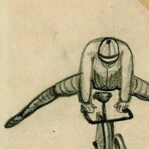 French Pencil Drawing Man Portrait on a Bike, Caricatures - Modern - 3