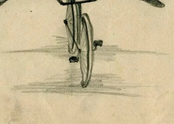 French Pencil Drawing Man Portrait on a Bike, Caricatures - Modern - 5