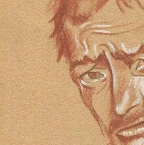 French Pencil Drawing Young Handsome Gift Red Man Portrait, Figure - 2