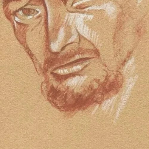French Pencil Drawing Young Handsome Gift Red Man Portrait, Figure - 3