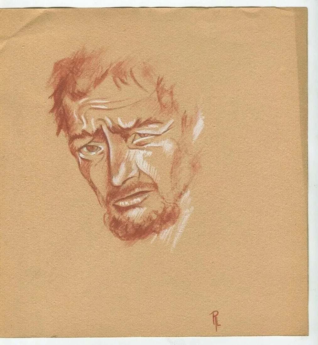 French Pencil Drawing Young Handsome Gift Red Man Portrait, Figure - 6