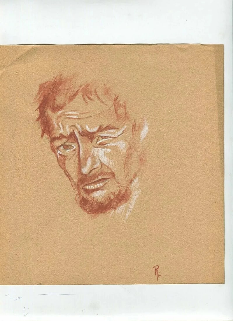 French Pencil Drawing Young Handsome Gift Red Man Portrait, Figure - 7