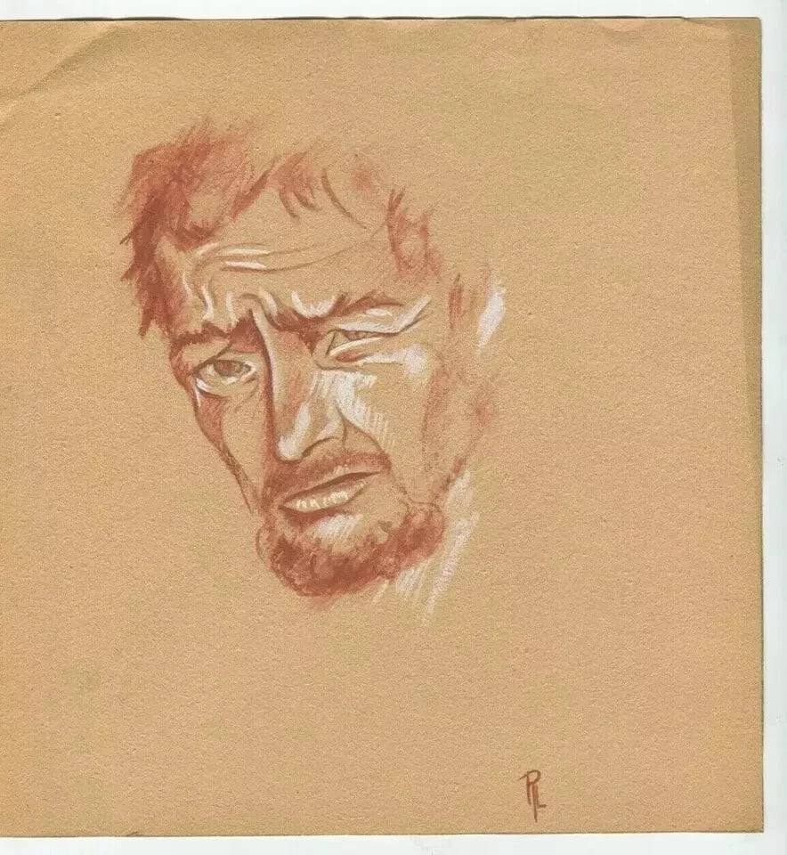French Pencil Drawing Young Handsome Gift Red Man Portrait, Figure - 8