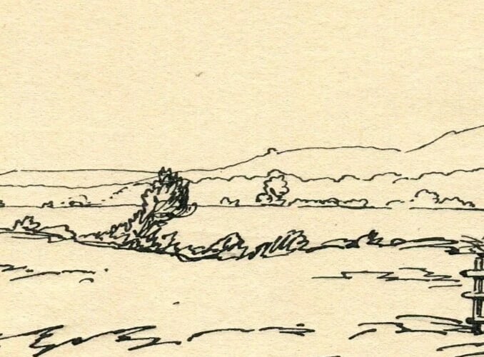 Early 20th French Ink Drawing Landscape, Hill, Cross, Barrier Signed 1917 - 4