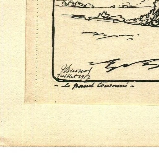 Early 20th French Ink Drawing Landscape, Hill, Cross, Barrier Signed 1917 - 7