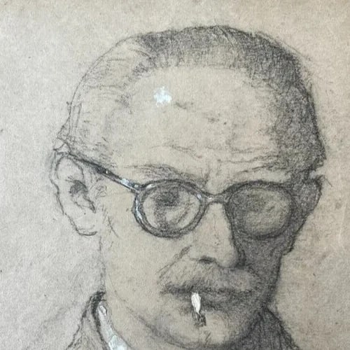 French Pencil Drawing Man Portrait Smocking Signed Antique Original - 4