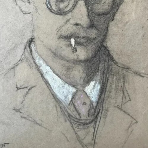 French Pencil Drawing Man Portrait Smocking Signed Antique Original - 5