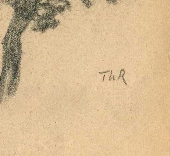 Early 20th French Pencil Drawing Tree Antique Original 1900 - 7