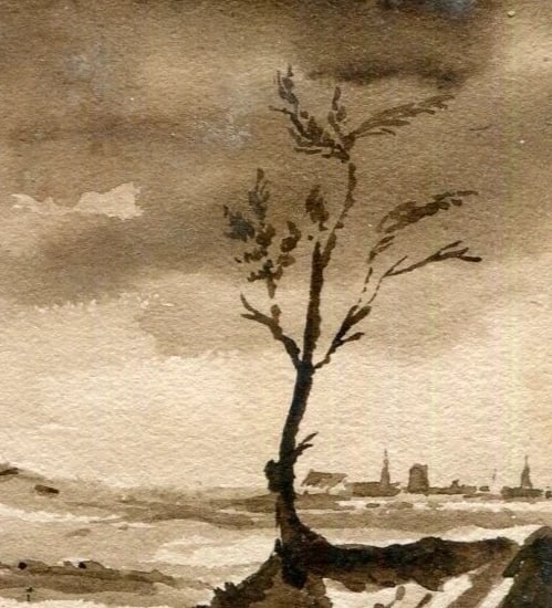 French Ink Drawing Landscape, Boat, Seascape Antique Original 19th century - 3