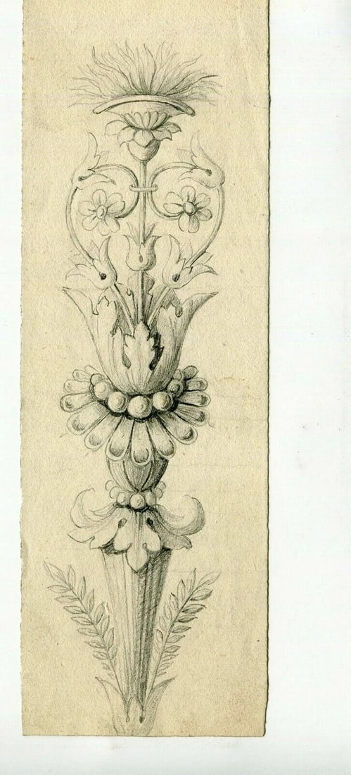 French Pencil Drawing Ornement, Decoration, Architecture Antique - 2