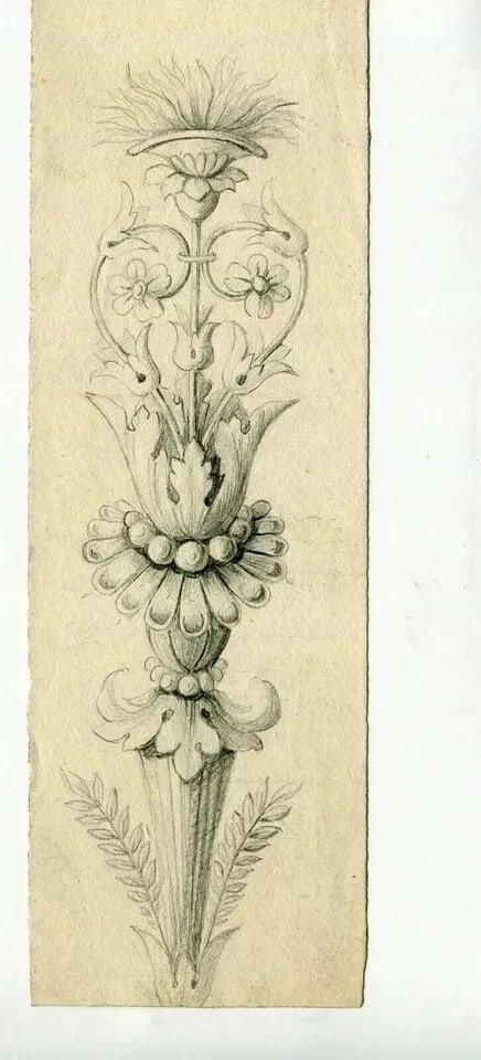 French Pencil Drawing Ornement, Decoration, Architecture Antique - 4