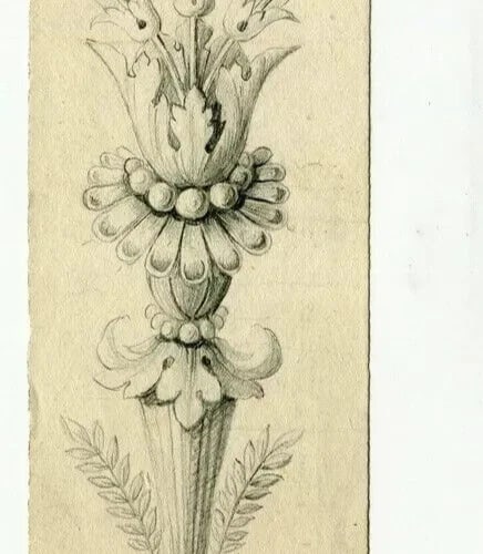 French Pencil Drawing Ornement, Decoration, Architecture Antique - 5