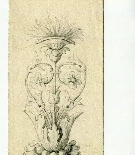 French Pencil Drawing Ornement, Decoration, Architecture Antique - 7