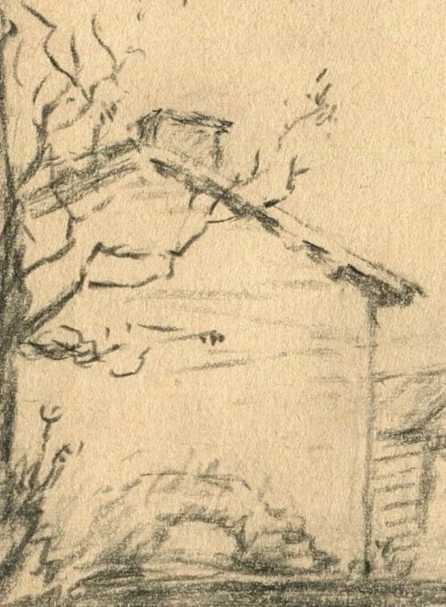 French Pencil Drawing Village, Landscape, Building Antique Original - 3