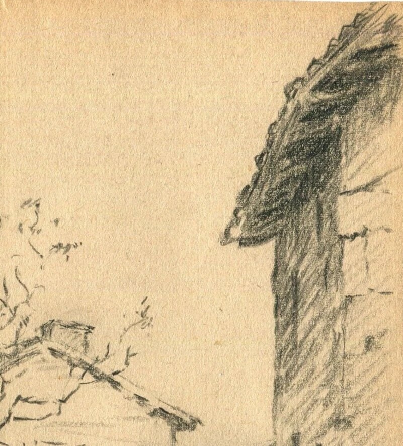 French Pencil Drawing Village, Landscape, Building Antique Original - 6
