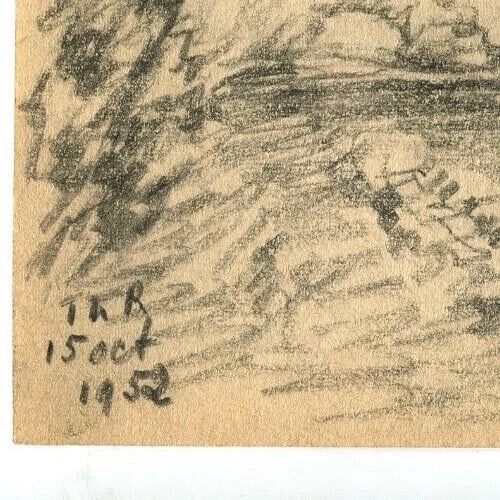 French Pencil Drawing Village, Landscape, Building Antique Original - 7