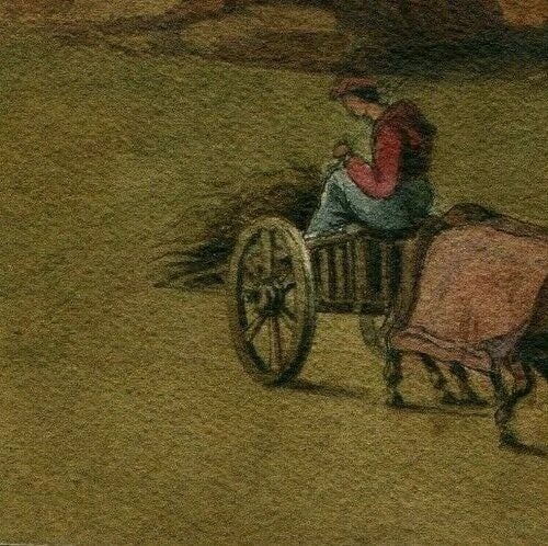 19th century Farmer with Beefs - Drawing Antique Original - 2