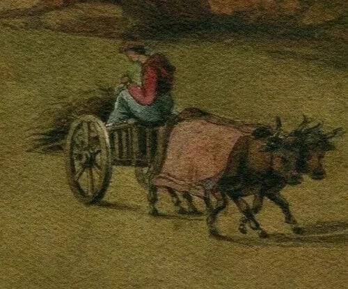 19th century Farmer with Beefs - Drawing Antique Original - 4