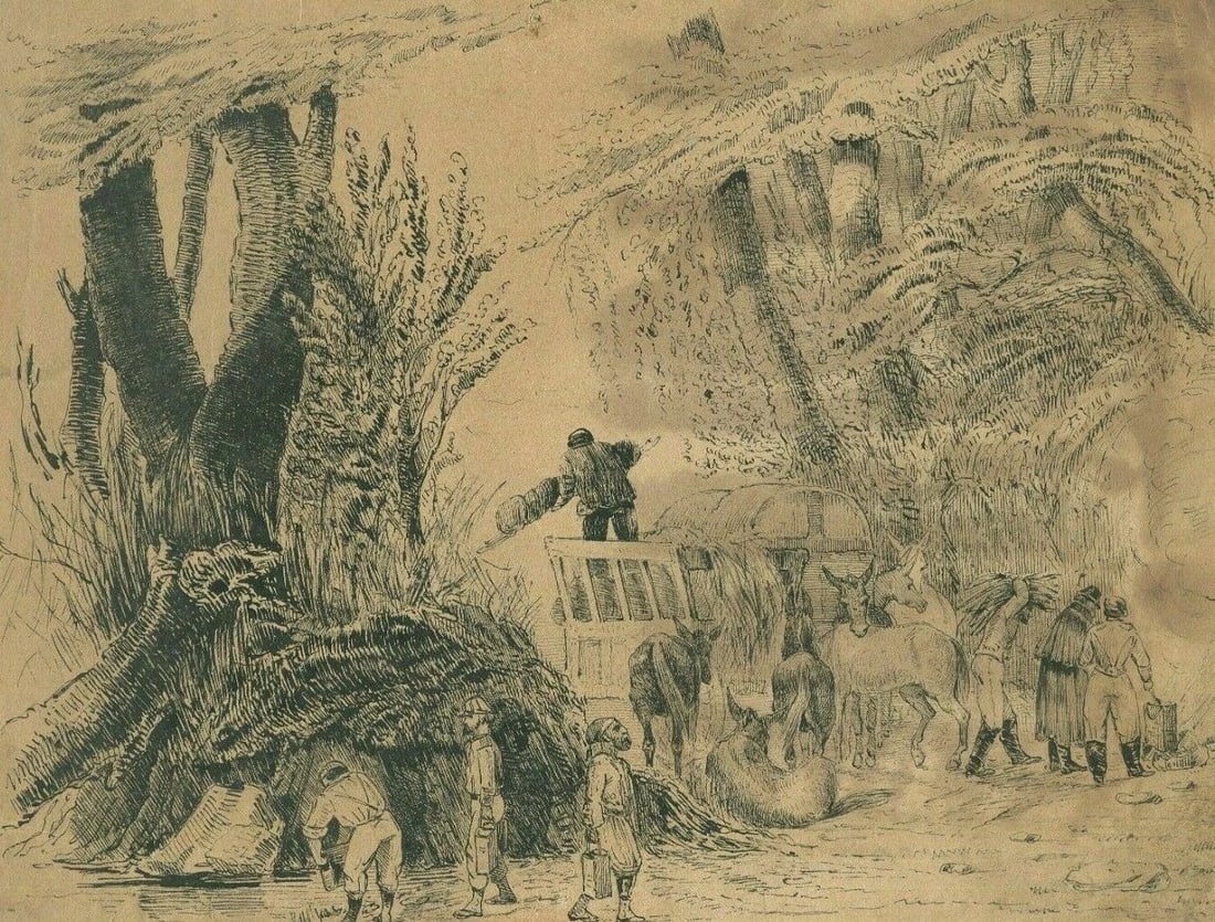 Orientalist Ink Drawing Figures, Animal, El-Arrouch, Algeria