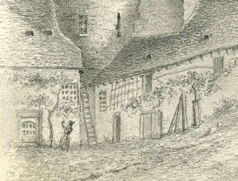 French Pencil Drawing Village Landscape Antique Original 19th century - 2