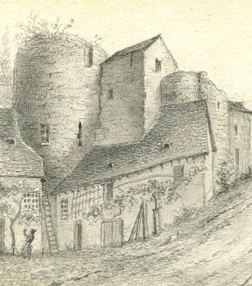 French Pencil Drawing Village Landscape Antique Original 19th century - 3