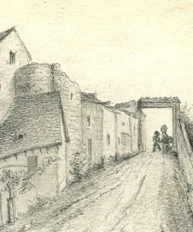 French Pencil Drawing Village Landscape Antique Original 19th century - 4