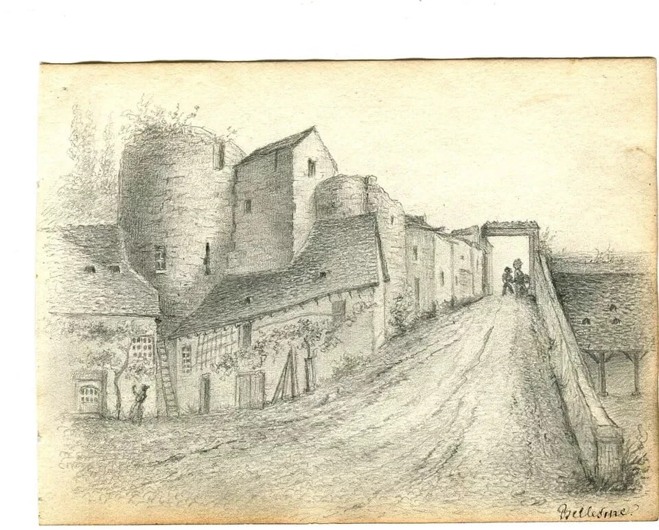 French Pencil Drawing Village Landscape Antique Original 19th century - 7