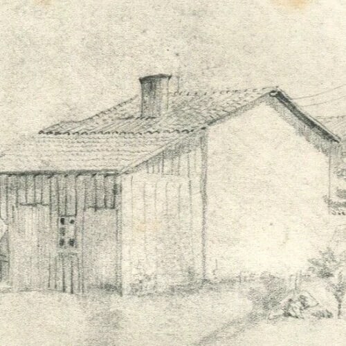 19th century of a House in 1885 Artwork - Antique Pencil Drawing Original - 3
