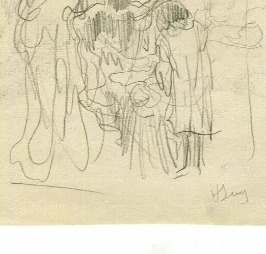 French Pencil Drawing Sketch Figures Signed Antique Original - 5
