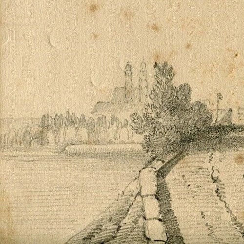 Armand Blandin 1804-1846 French Pencil Drawing Landscape Marmoutier Antique - 2