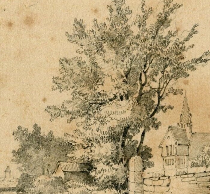 Armand Blandin 1804-1846 French Pencil Drawing Landscape Marmoutier Antique - 3