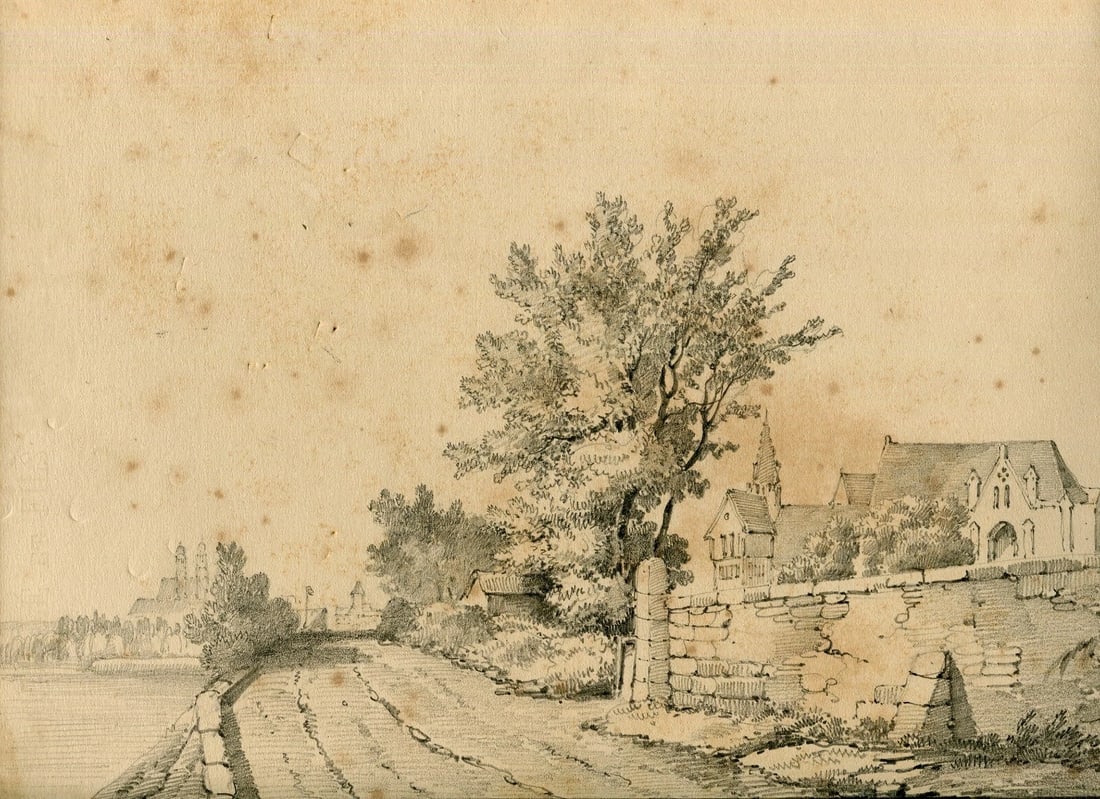 Armand Blandin 1804-1846 French Pencil Drawing Landscape Marmoutier Antique - 6