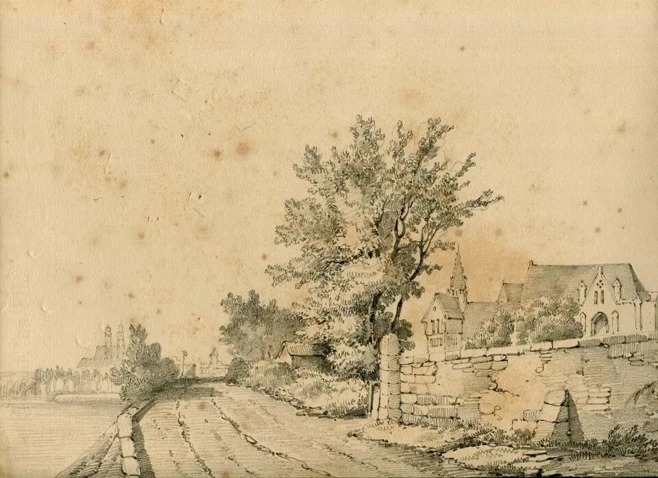 Armand Blandin 1804-1846 French Pencil Drawing Landscape Marmoutier Antique - 7